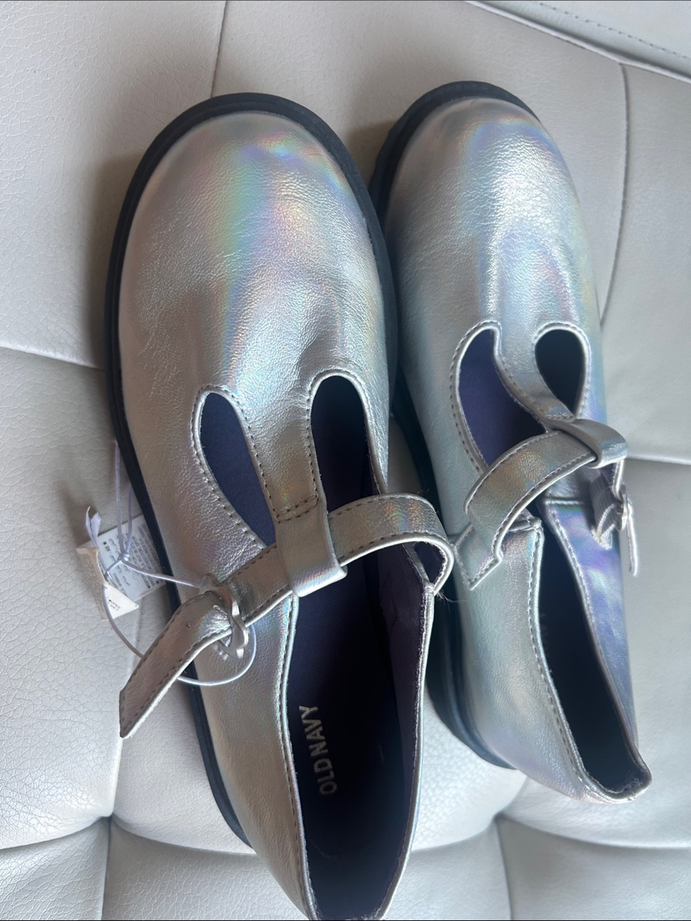 Old Navy girls new shoes; size 4. Mary Janes, silver metallic.